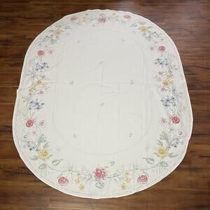 Lenox Oblong Tablecloth White Spring Blossoms Blooms Garden Botanical‎ 62"x78"